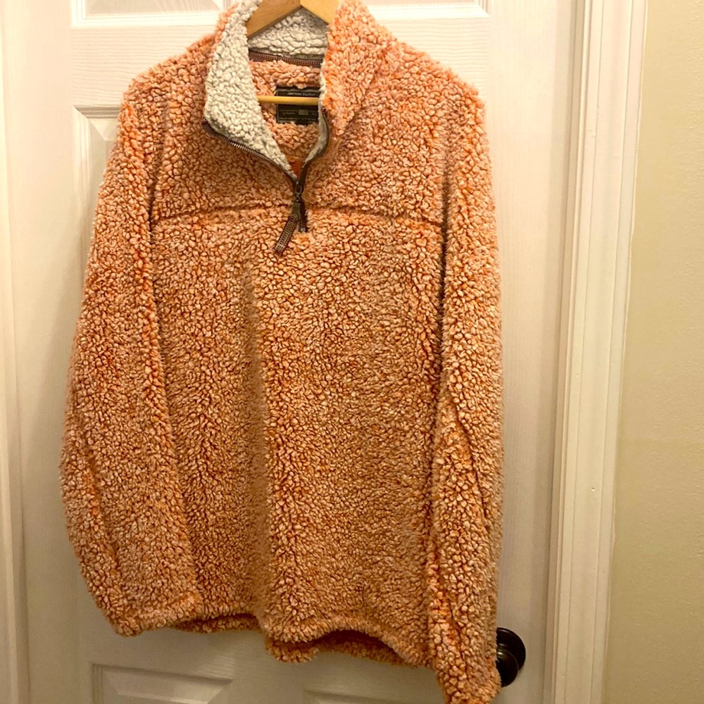 VGUC TRUE GRIT XL women’s pullover fleece orange w/ gray collar